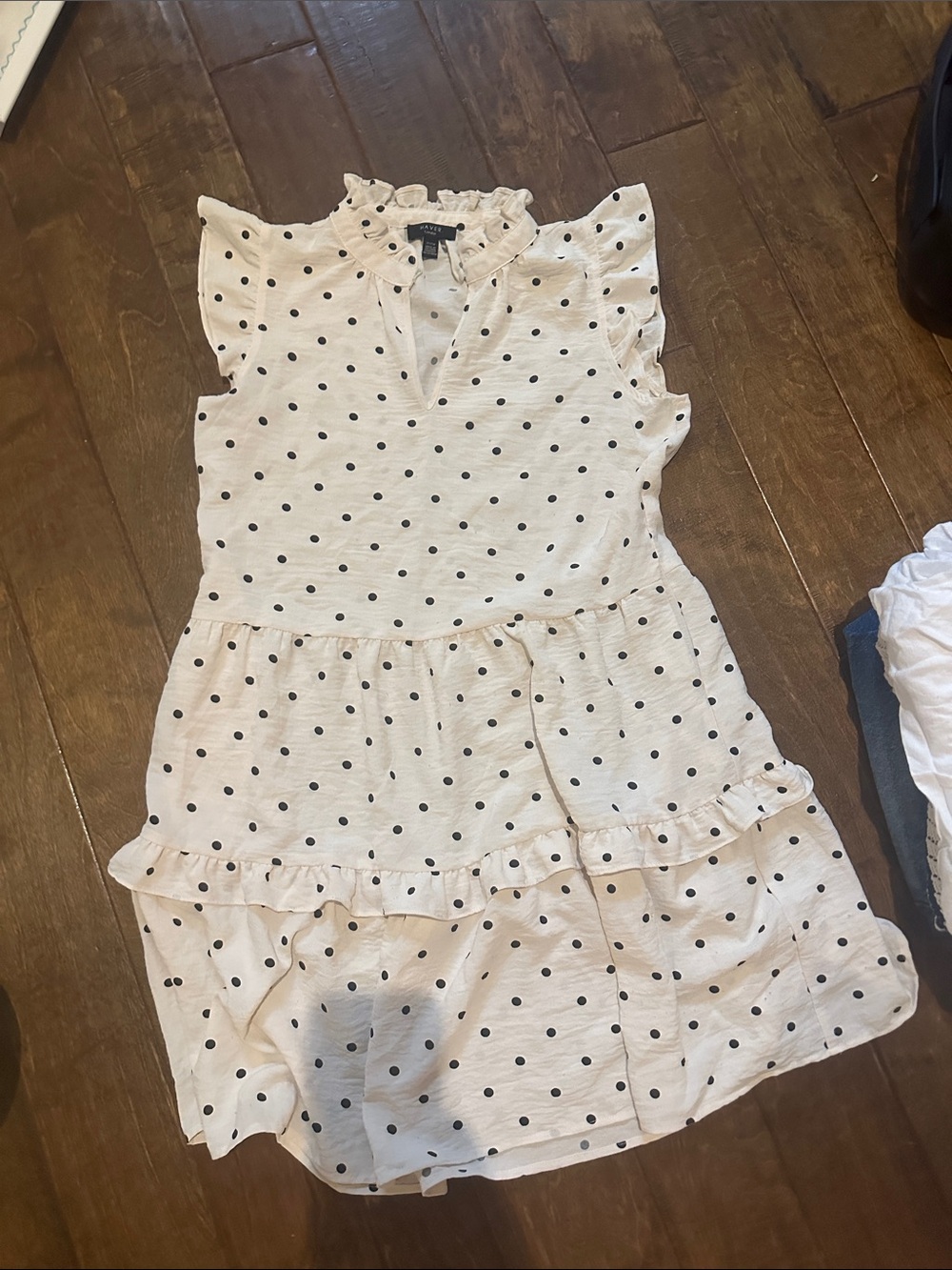 Girls' Polka Dot Ruffle Tiered Dress - White with Black Dots